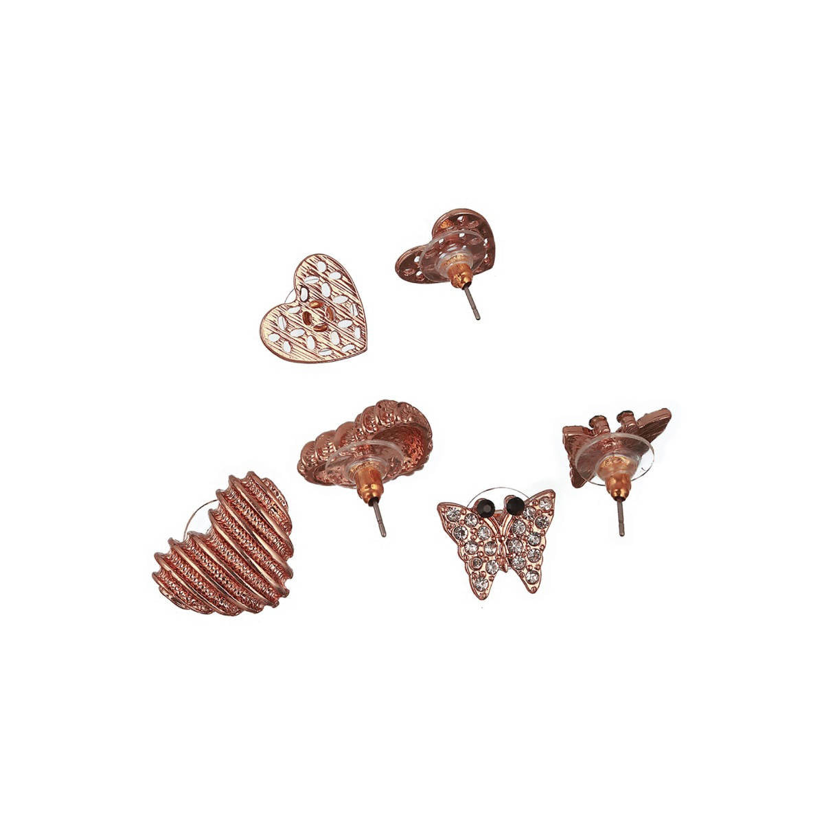 Aatmana Set of 3 Rosegold-Plated Heart Shaped Stud Earrings