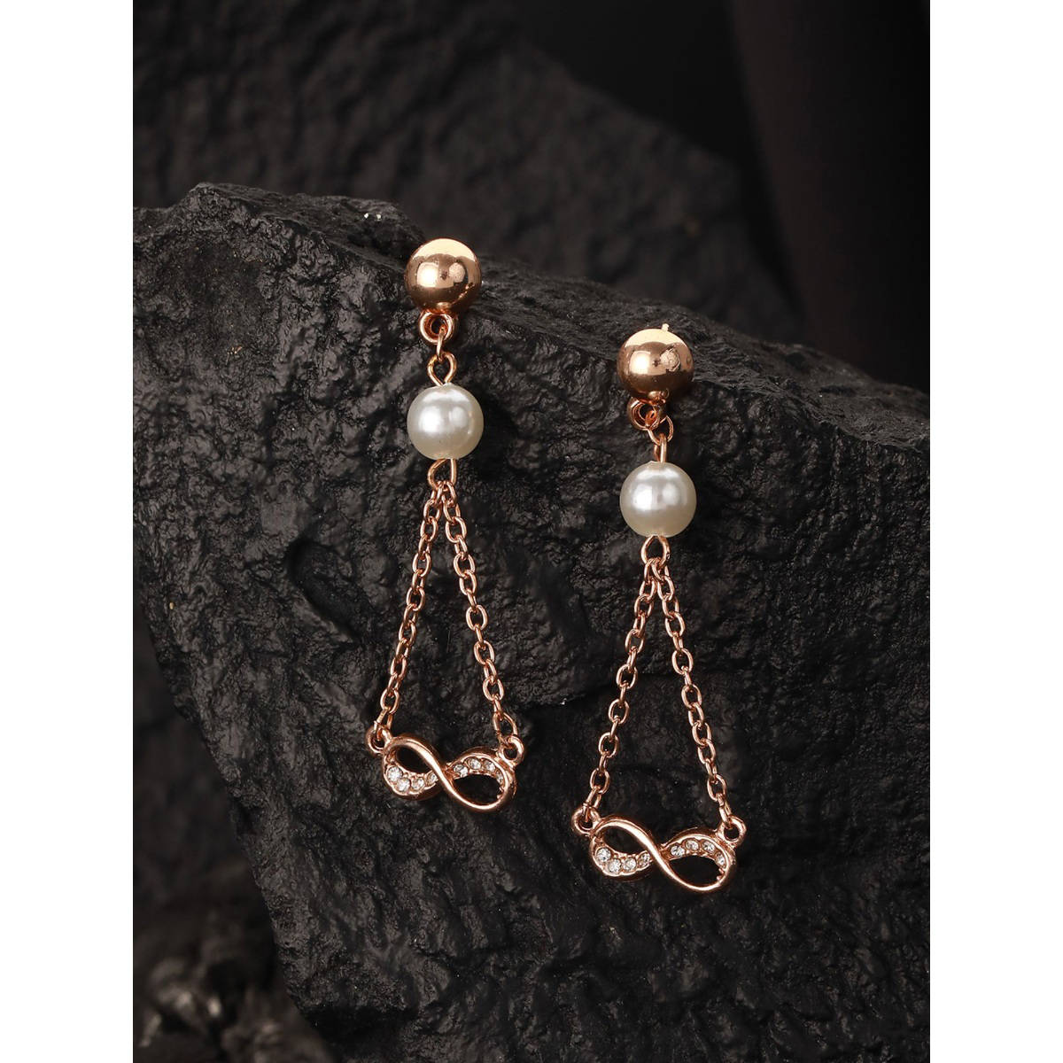 Aatmana Rosegold Plated CZ and Pearl Studded Evil Eye Drop Earrings · One Size