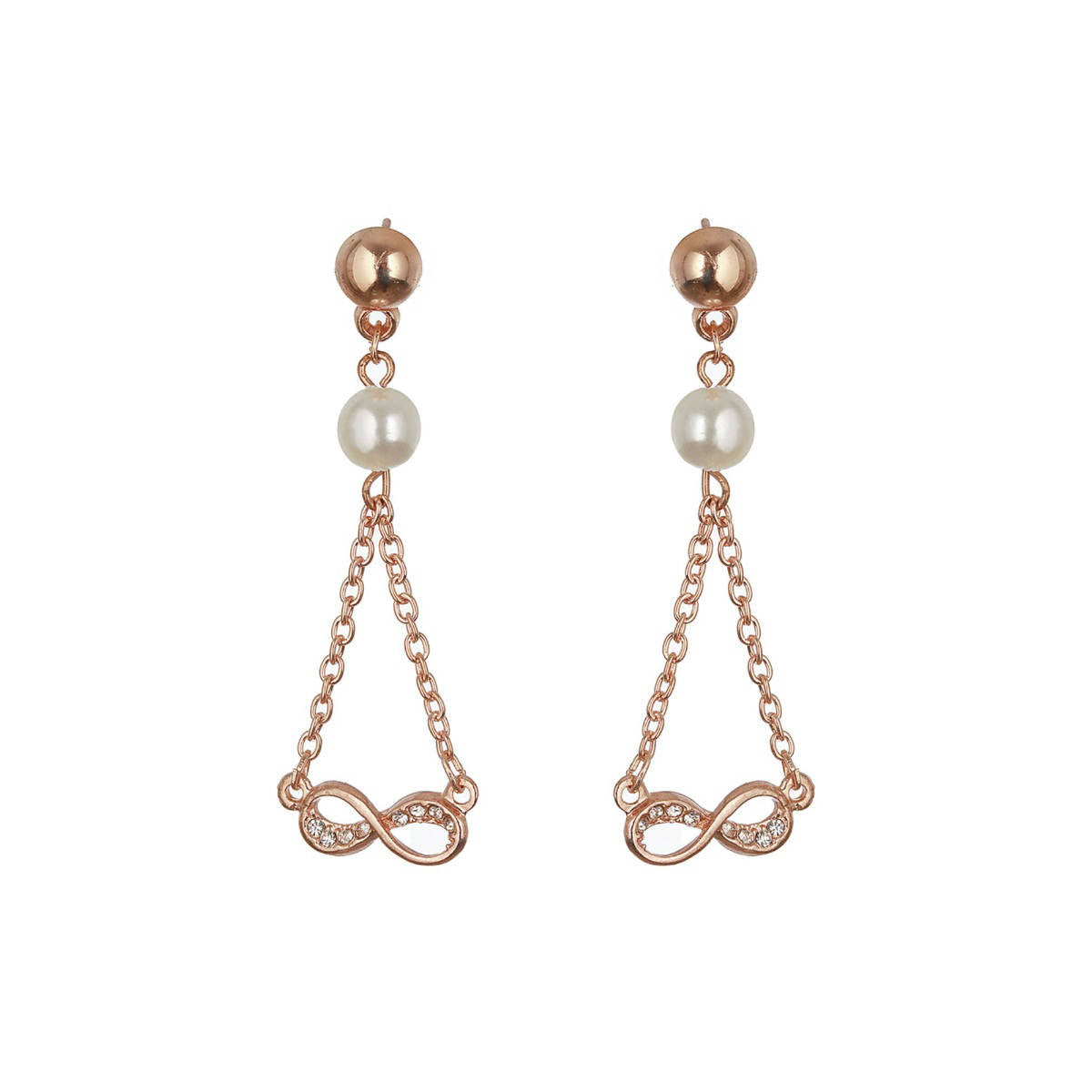 Aatmana Rosegold Plated CZ and Pearl Studded Evil Eye Drop Earrings