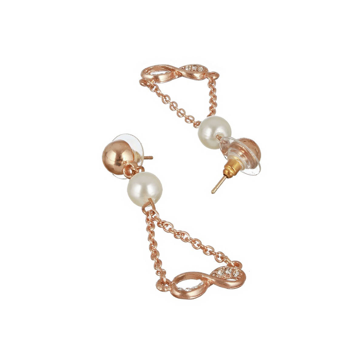 Aatmana Rosegold Plated CZ and Pearl Studded Evil Eye Drop Earrings