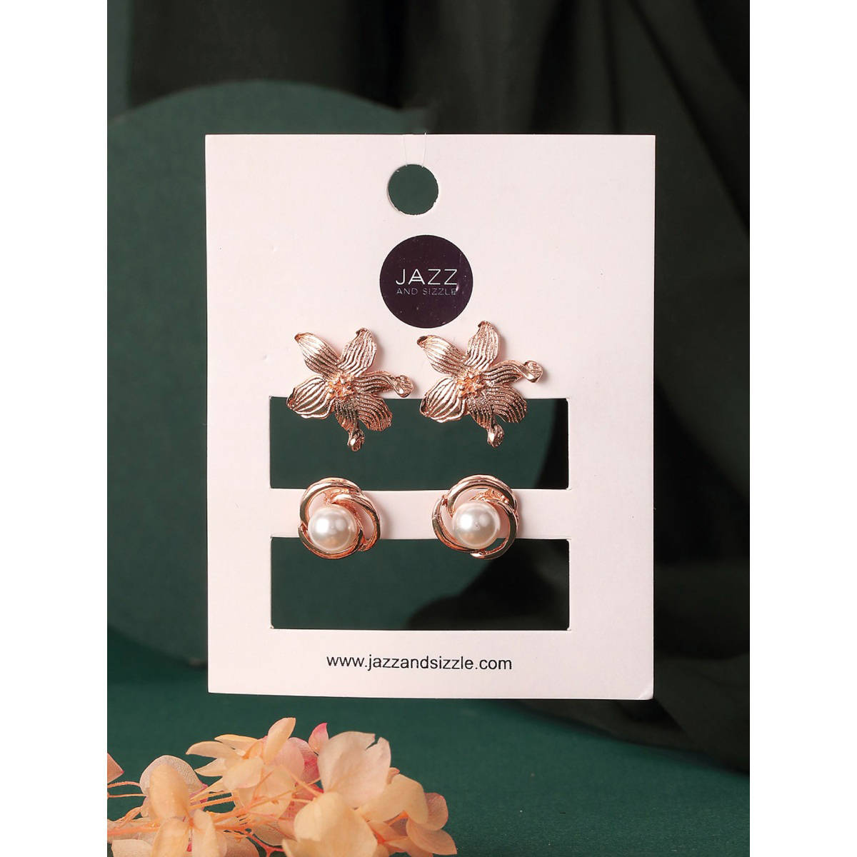 Aatmana Set of 2 Rose Gold Plated and Pearl Floral Stud Earrings