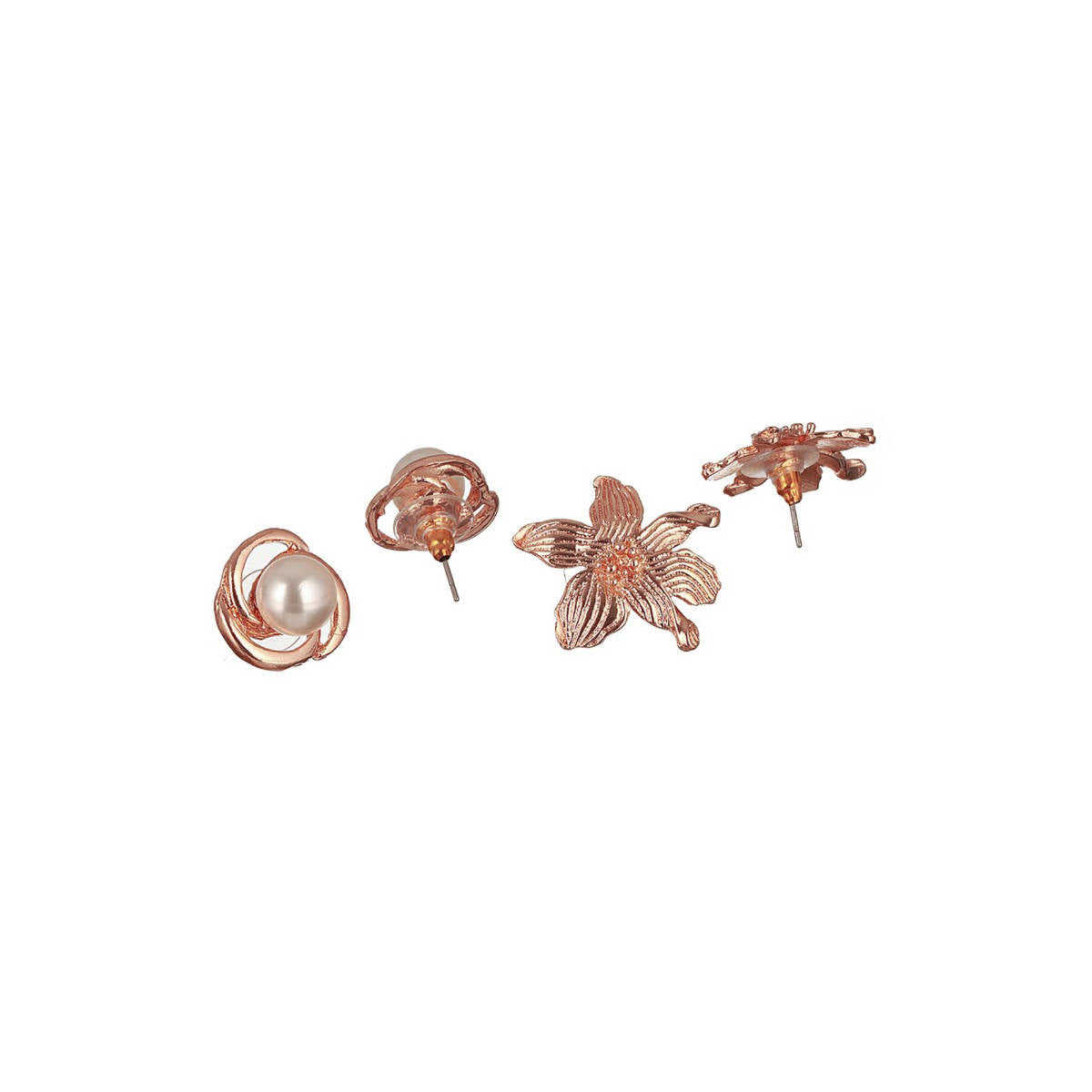 Aatmana Set of 2 Rose Gold Plated and Pearl Floral Stud Earrings