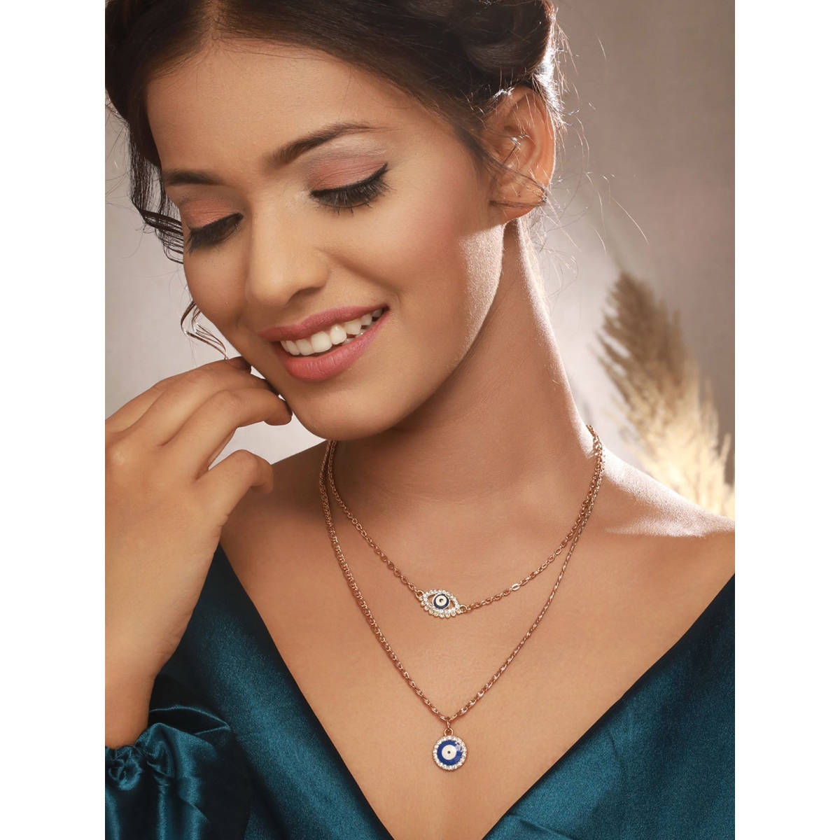 Aatmana Gold-Plated Blue Evil Eye Pendant Layered Necklace · One Size