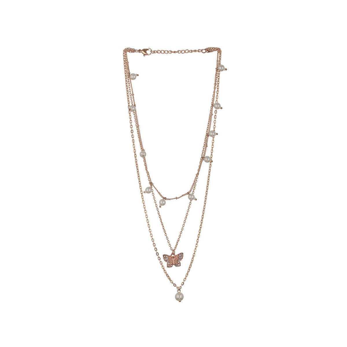 Aatmana Gold-Plated Butterfly and Pearl Hanging Layered Necklace