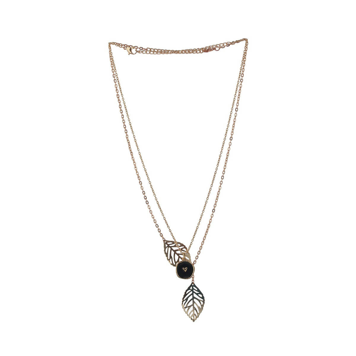 Aatmana Set of 2 Heart Enamelled Pendant and Leaf Charm Necklace