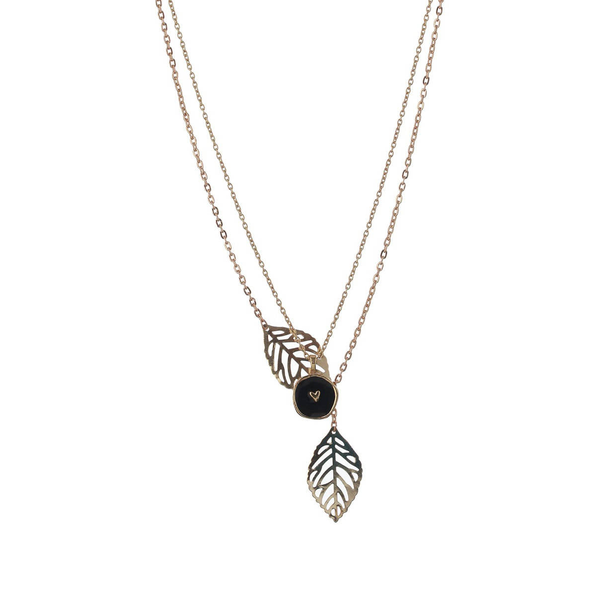 Aatmana Set of 2 Heart Enamelled Pendant and Leaf Charm Necklace