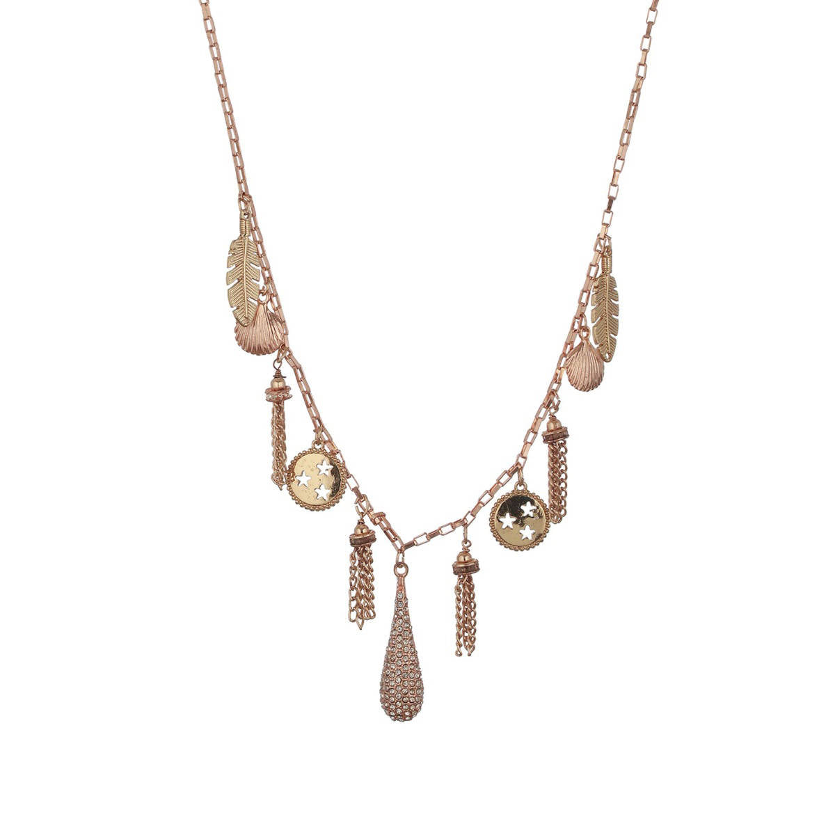 Aatmana Gold-Plated and CZ Studded Leaf Coin Charm Hanging Necklace