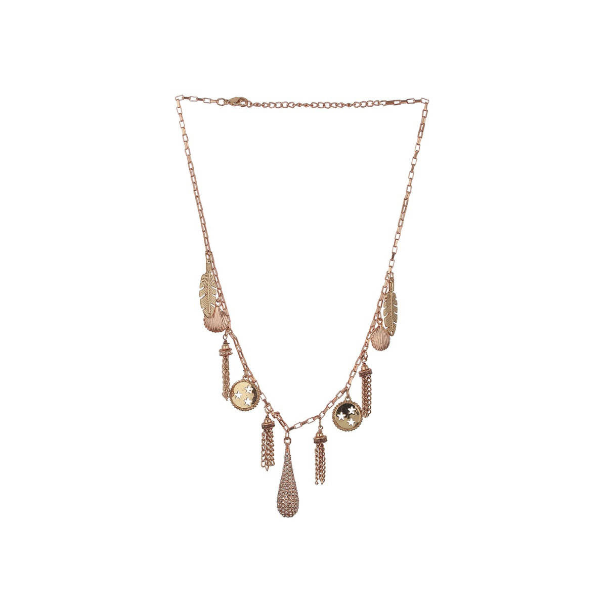 Aatmana Gold-Plated and CZ Studded Leaf Coin Charm Hanging Necklace