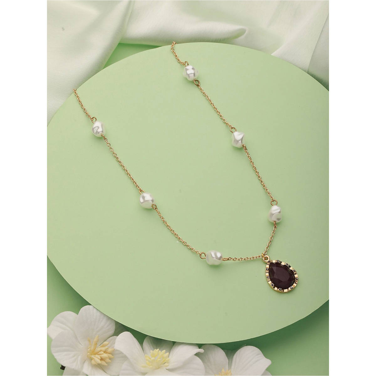 Aatmana Gold-Plated Black Stone and Pearl Necklace