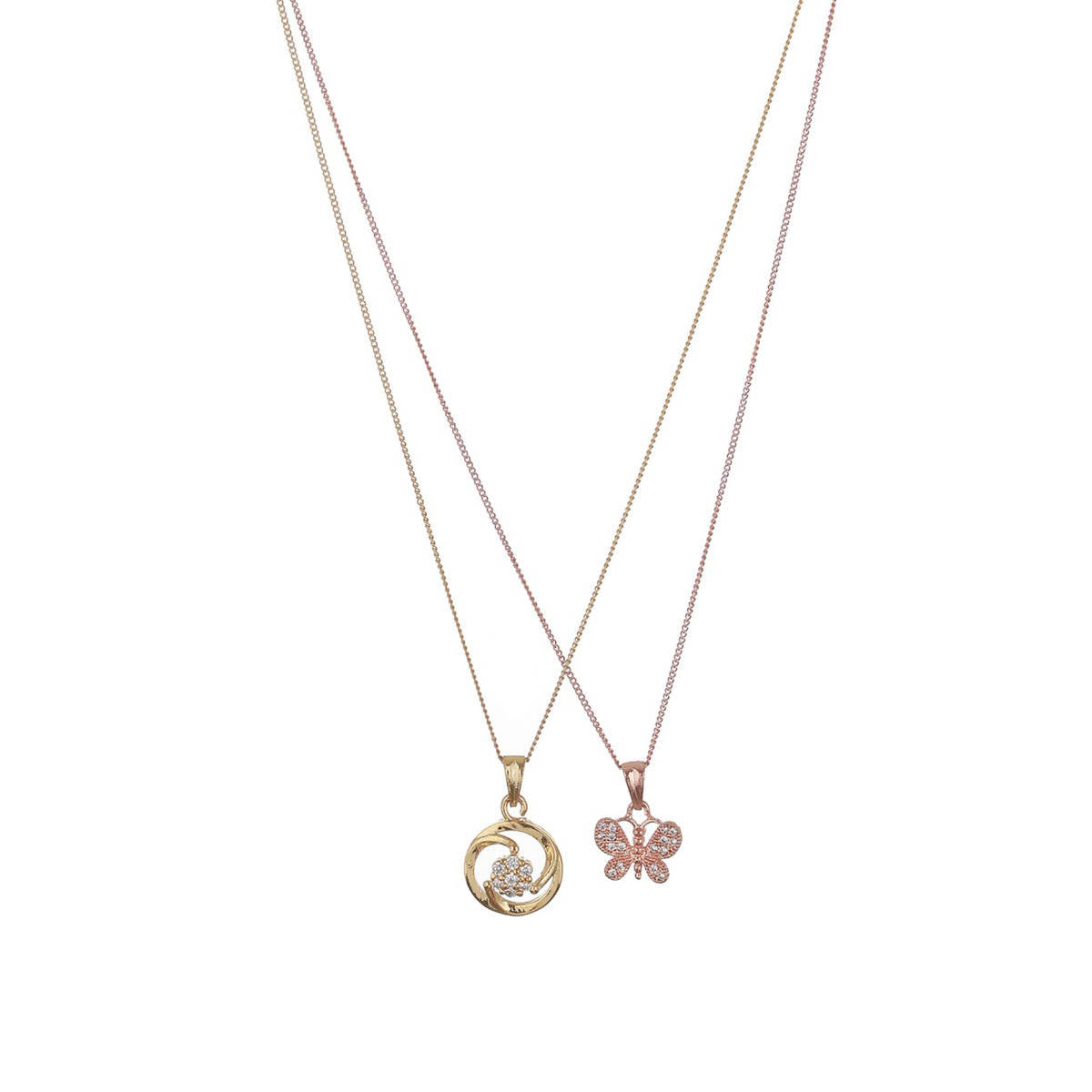 Aatmana Set of 2 Rose gold Plated and Floral Gold Plated Necklace