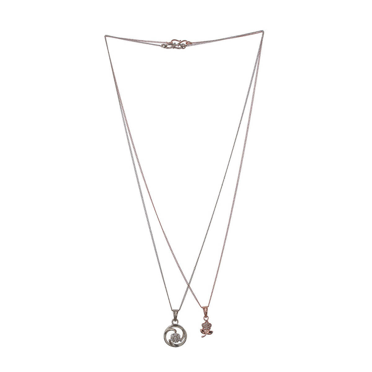 Aatmana Set of 2 Rose gold Plated and Floral Silver Plated Necklace