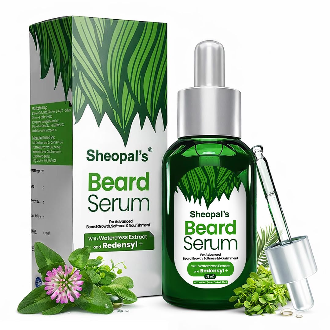Sheopals Beard Growth Serum for Men with 3X Redensyl – Fast Beard Growth Serum for Thicker, Fuller & Patchy Beard, Non-Sticky Formula - 35ml | Dermatologist Sup