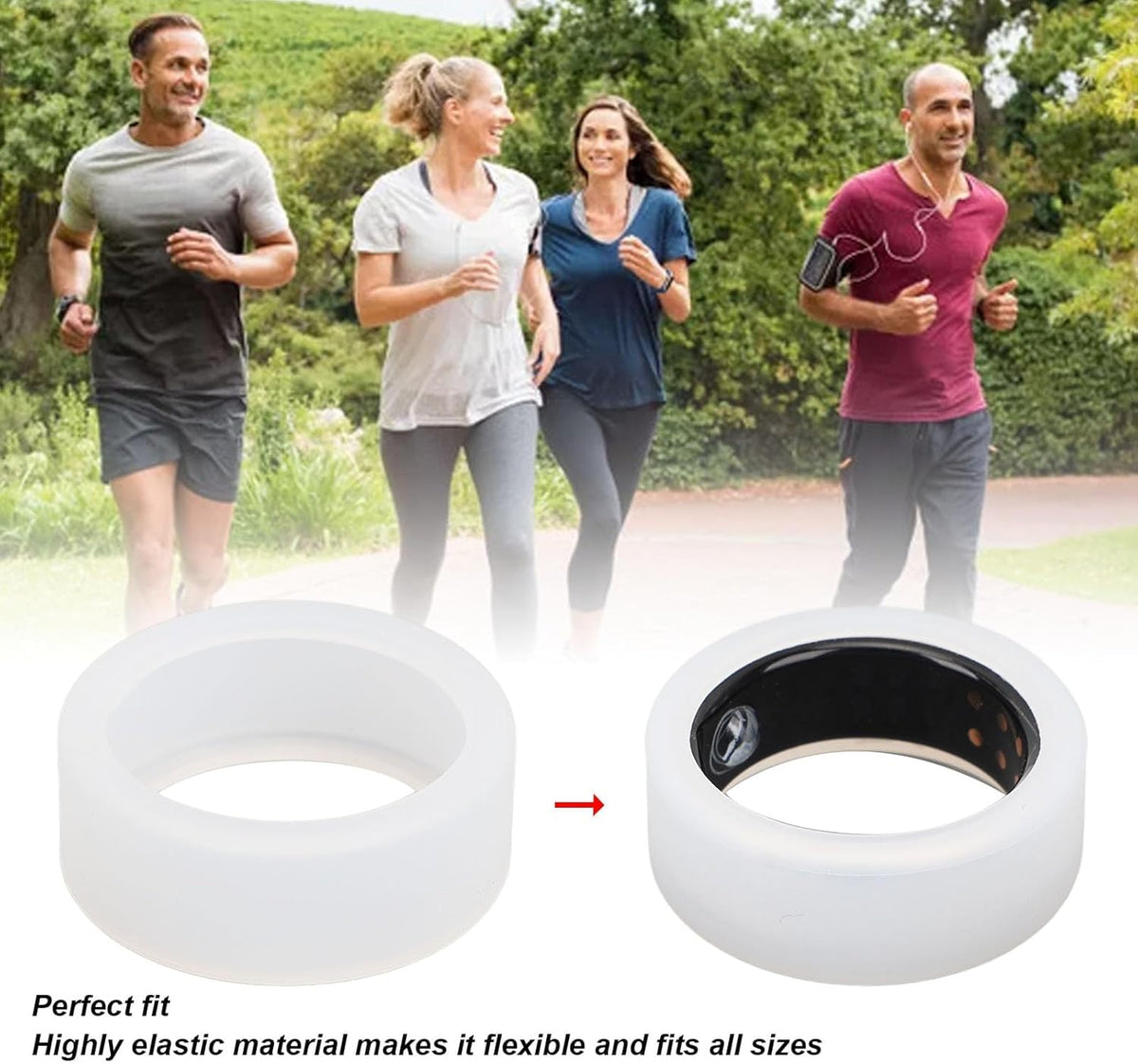 OJOS Silicone Ring Cover Compatible with Oura Ring Gen 3/ Gabit Ring, Round Ring Case Elastic Ring Protection Smart Ring Protector Sleeve Accessories (White, Sm