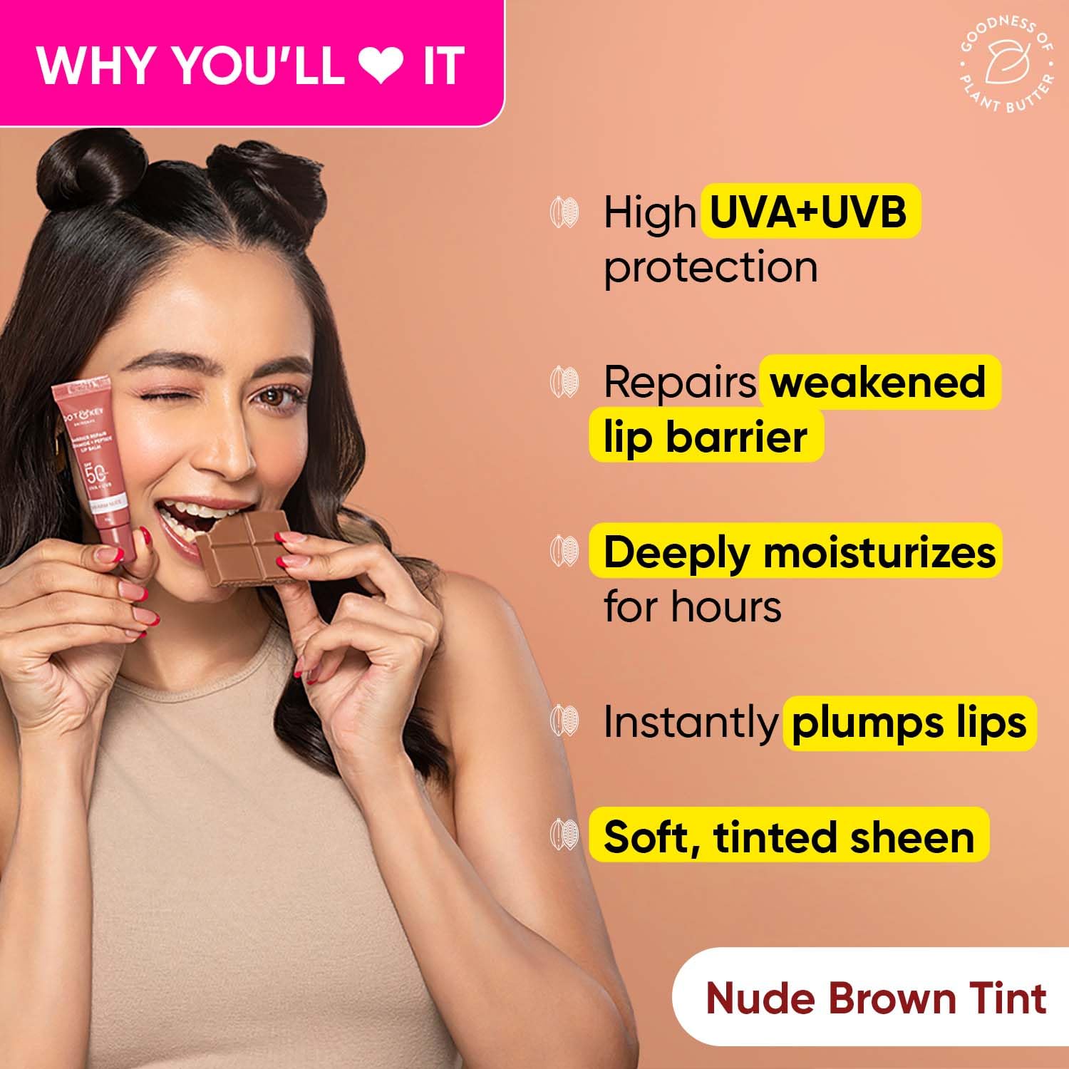 Dot & Key Ceramide & Peptide Barrier Repair Lip Balm SPF 50, PA+++ | Warm Nude | UVA/UVB Lip Protection | Soft Tinted Lip Moisturizer | Boosts Collagen & Instantly Plumps Lip | Prevents Pigmentation| Lip Balm for Women | 10gm