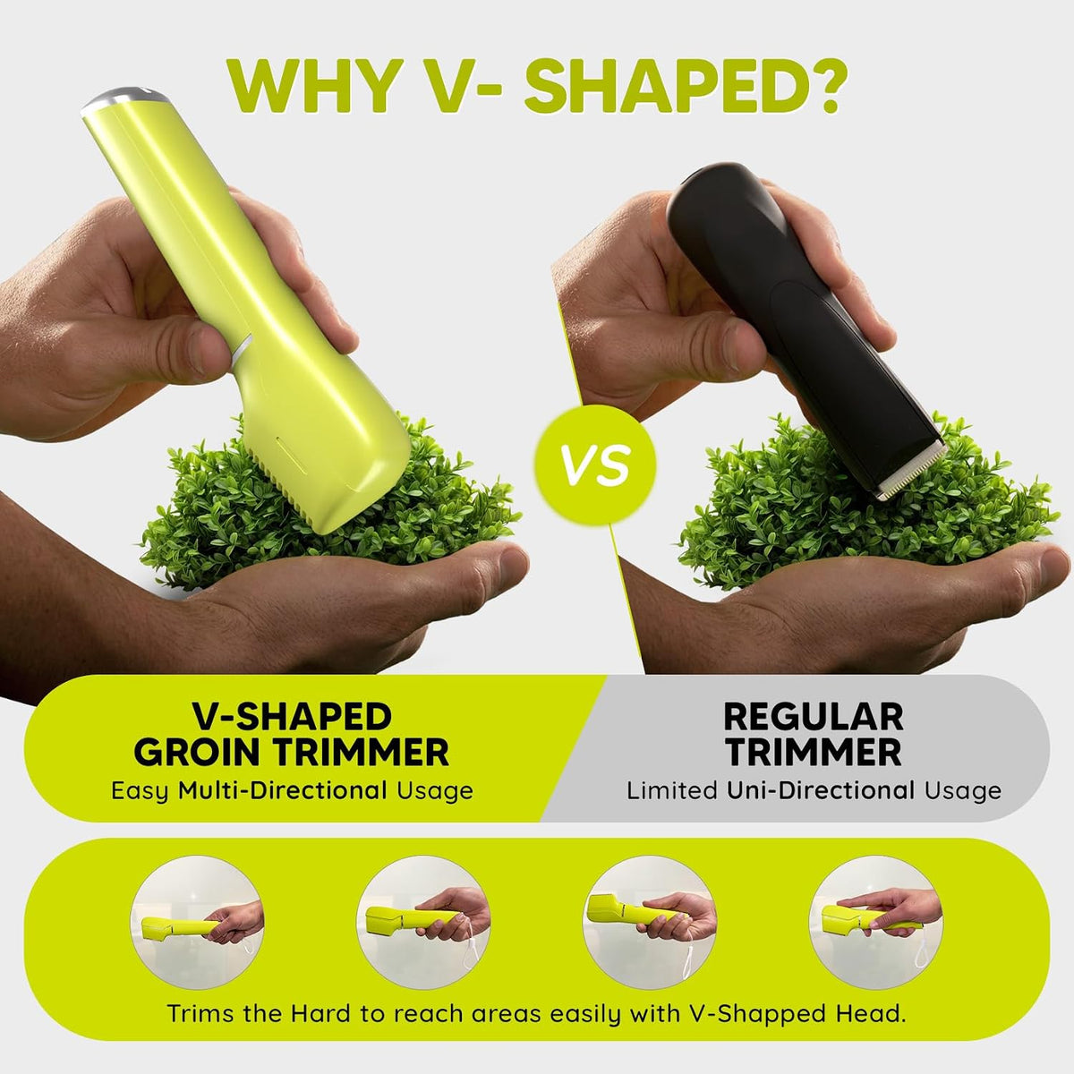 LetsShave Trimmer for Men Private Parts, Skin Safe 'R' Blades, Rechargeable Battery, 90Min Runtime & Water Proof, Pubic Hair Remover for Man, Body Groomer Balls