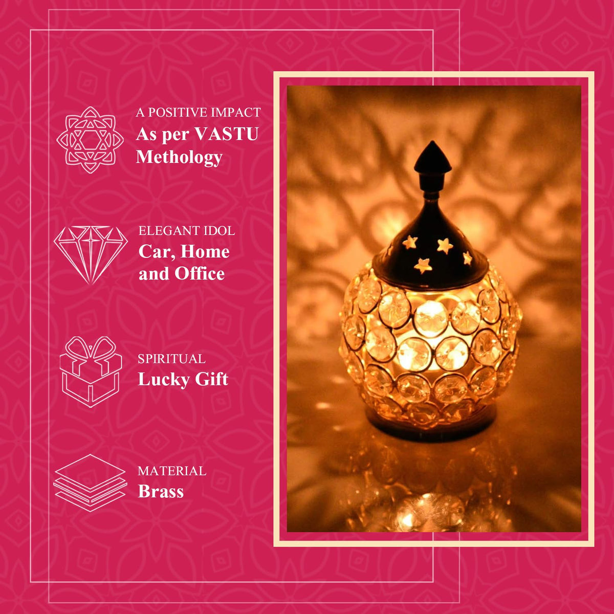 Klassic 4.5 Inch Swastik Akhand Diya with Borosilicate Glass Shade | Pure Brass Oil Lamp for Mandir, Daily Puja, Pooja Room, Diwali, Prayer, Wick Holder Festive