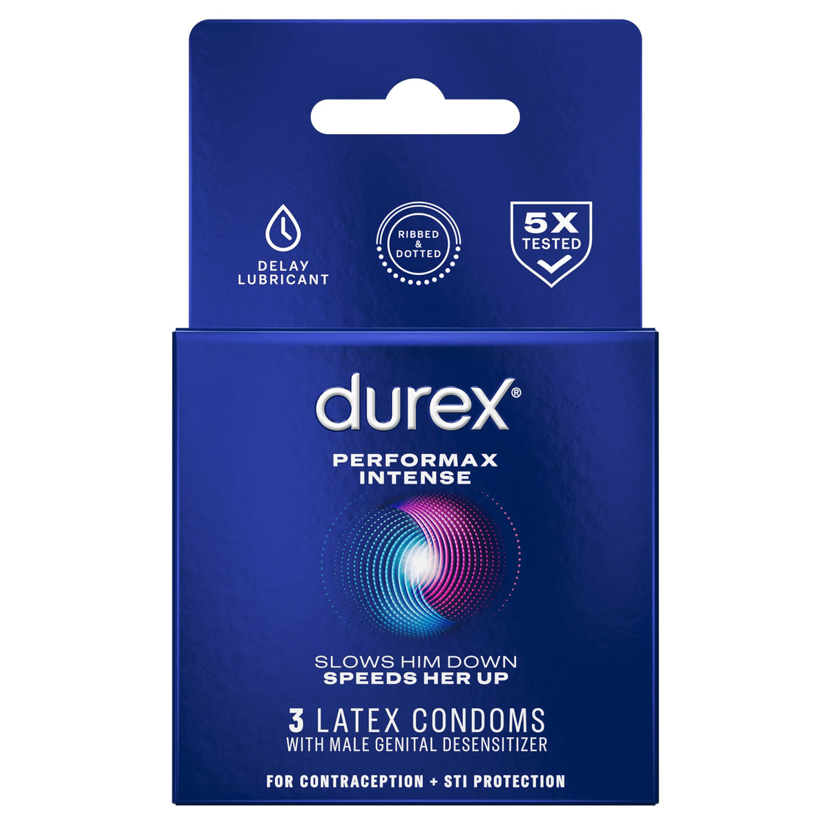 Durex Performax Intense Lubricated Ribbed Dotted Premium Condoms, 3 ct