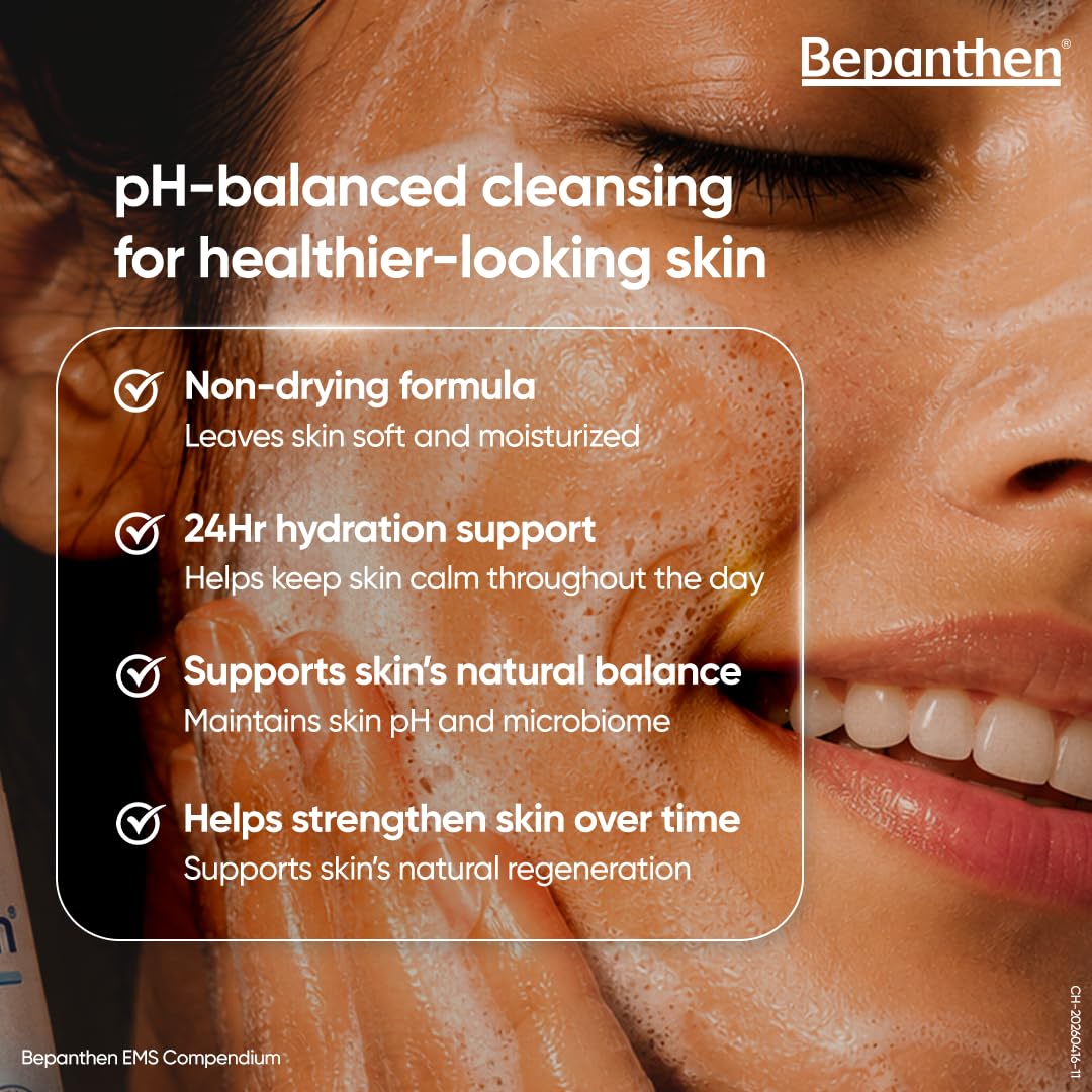 Bepanthen Daily Face Wash, Hydrating Cleanser, Moisturizes, Protects Skin Barrier, Worlds No.1 Skincare Brand, For Dry to Normal, Sensitive Skin, 80ml Facewash