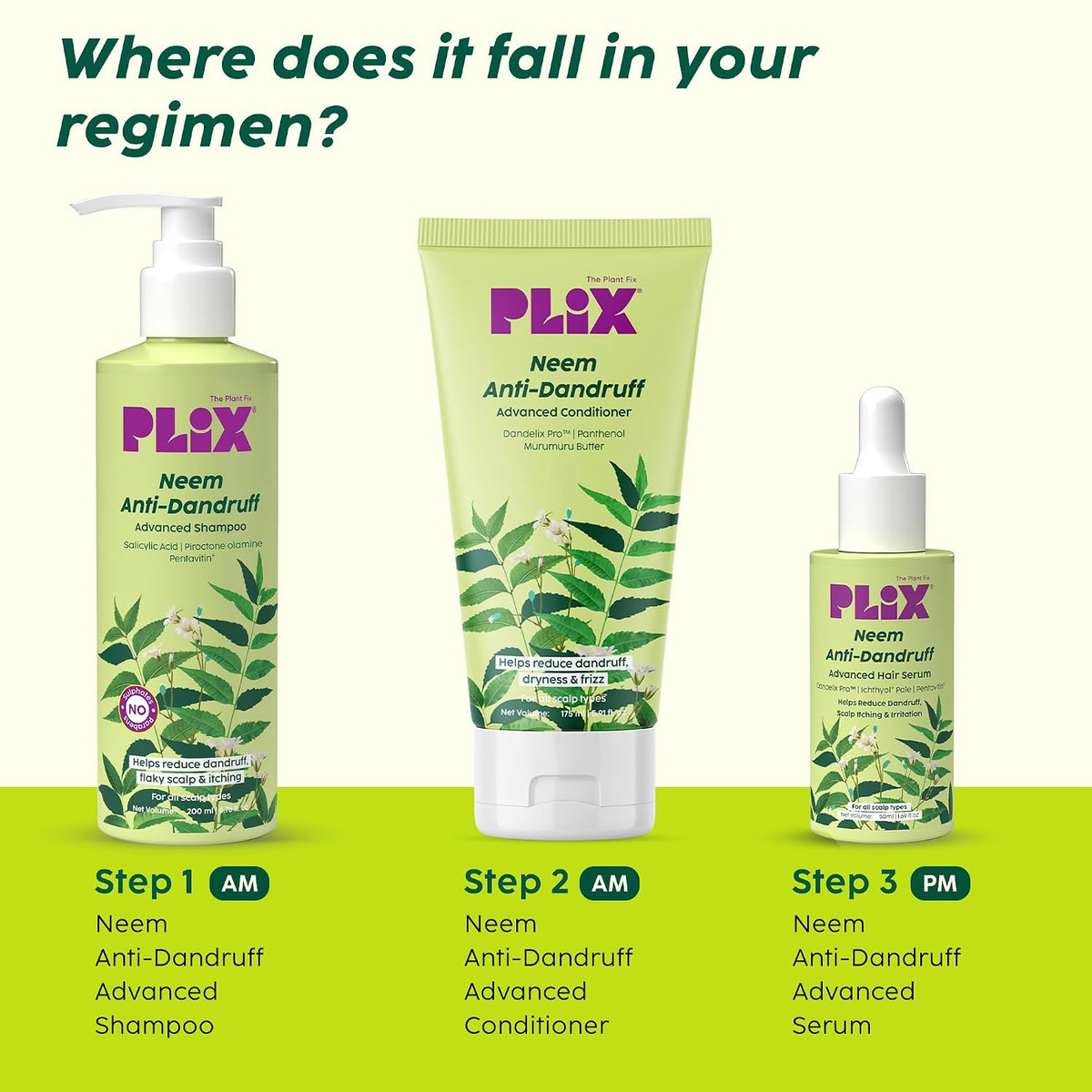 PLIX- THE PLANT FIX Neem Anti-Dandruff Advanced Kit | Shampoo (200ml) + Serum (50ml)