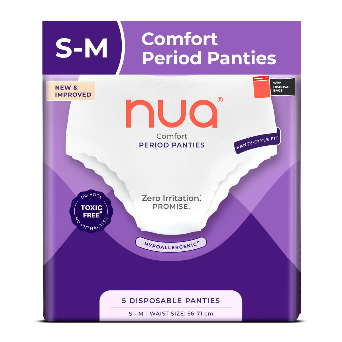 Nua Comfort Period Panties (S-M) | Pack of 5 | Disposable | 360° Coverage | Zero Irritation | 4x Comfort | For Heavy Flow | No rashes | Leakproof | Seamless | 1