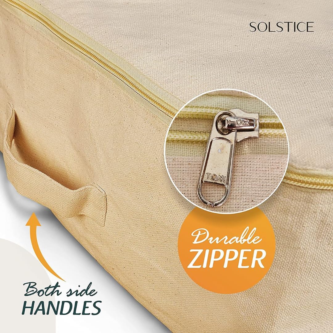 SOLSTICE Cotton Canvas Clothes Storage Bags/Saree Covers with Zip for Storage Specially Design for Woman Dresses, Sarees, Lehengas for Wardrobe Organizer (17 x