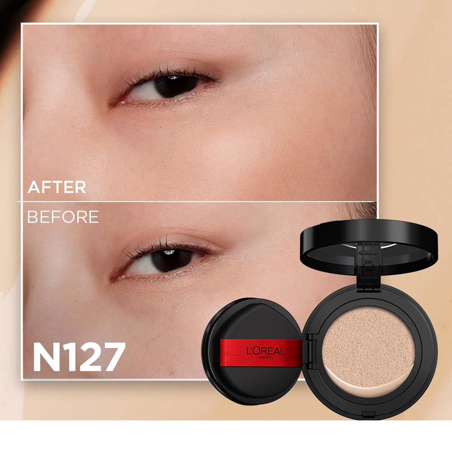 L'Oreal Paris Infallible Cushion Foundation, 24Hr Full Coverage, Glass-skin finish, No Oxidation, Shade 127, 11g