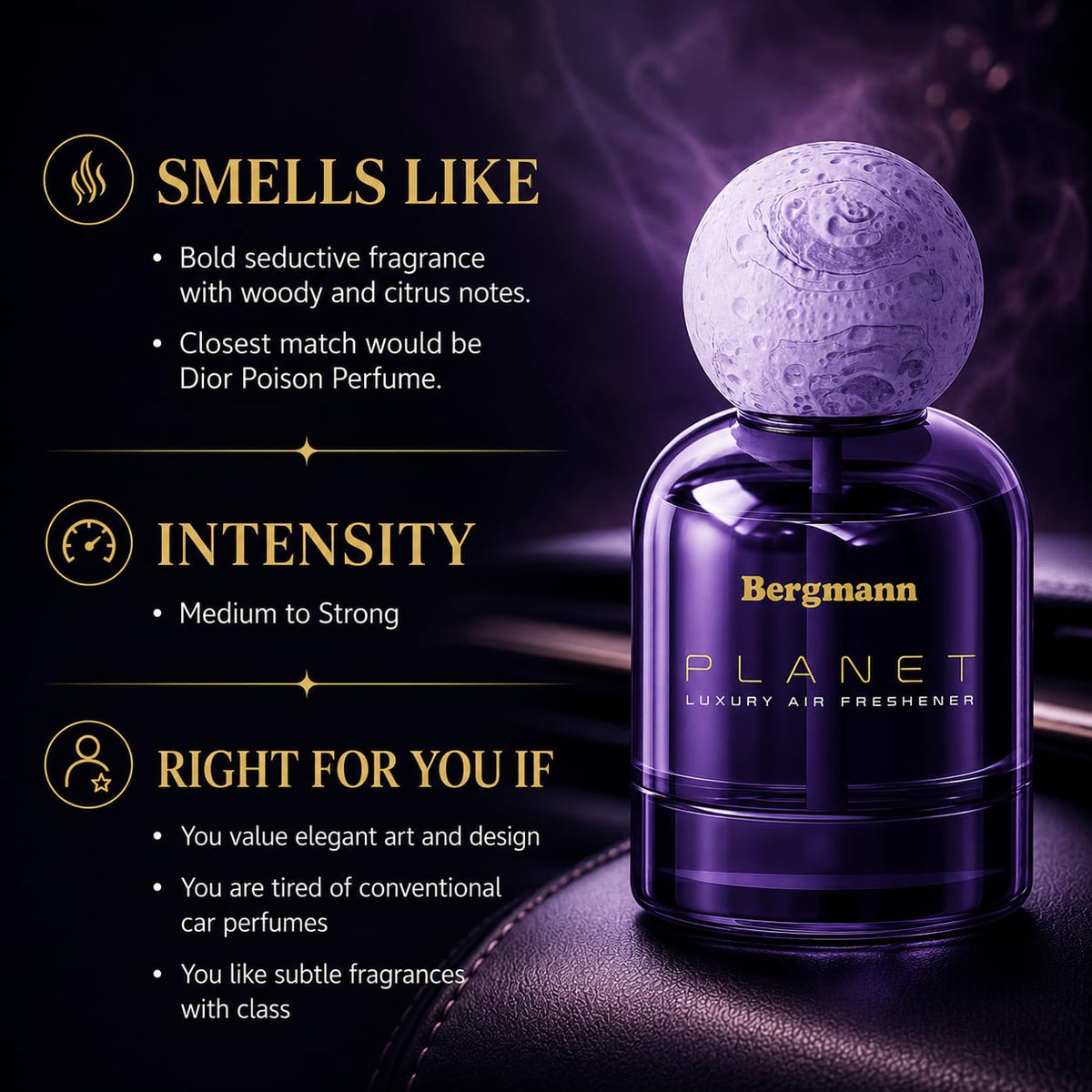Bergmann Planet Luxury Car Perfume, Car Air Freshener, For Car & Home, Alcohol-free, Long-Lasting upto 90 days, COLOGNE, 110ml