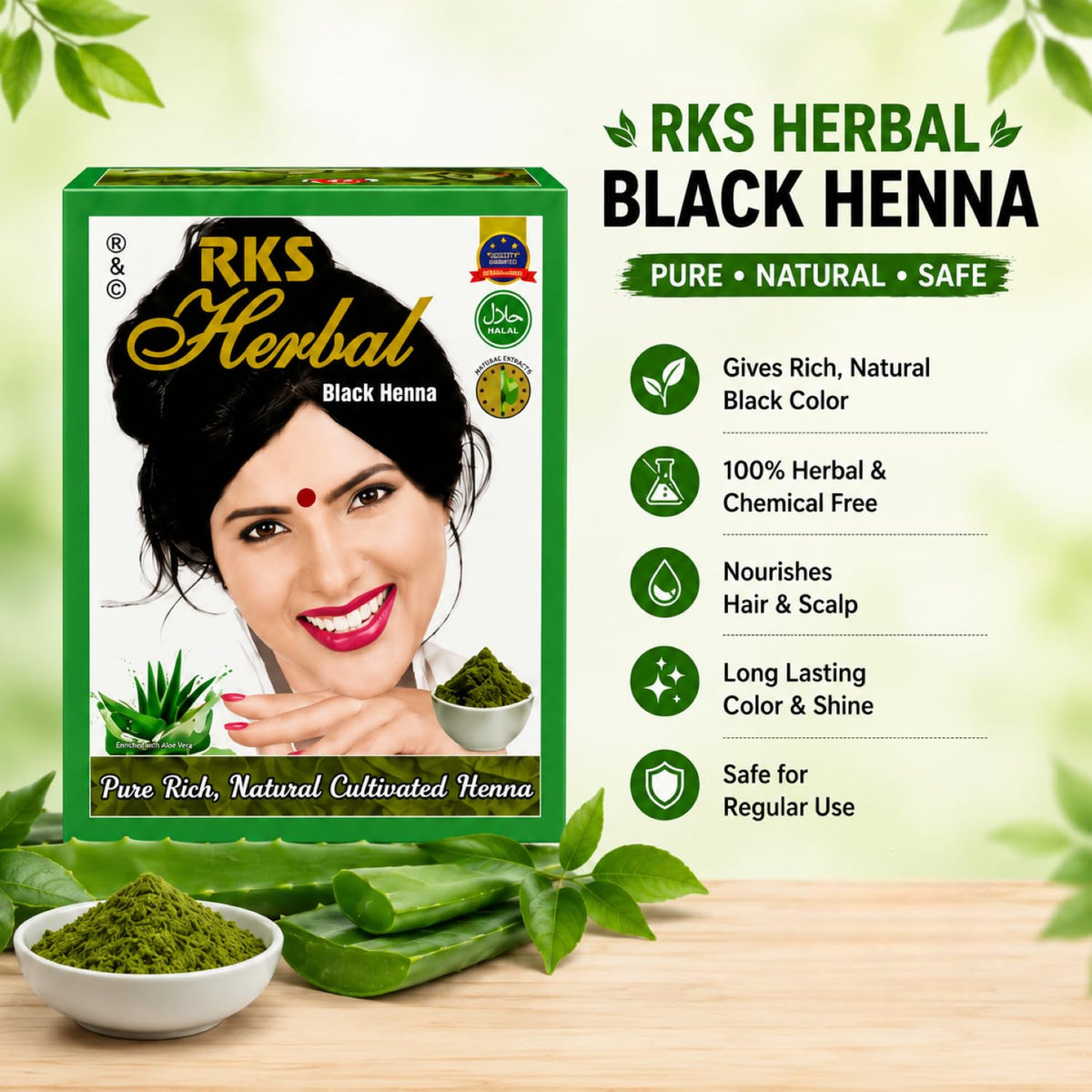 RKS Herbal Henna Mehendi for Hair Women & Men | Natural Black Hair Colour | Black Henna Powder | Herbal Hair Colour Powder | Grey Coverage | Long Lasting Color