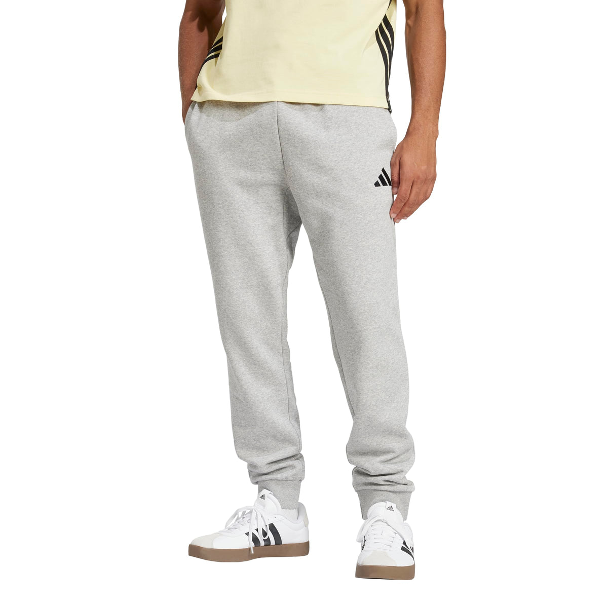adidas Men's Essentials FeelCozy Fleece Pants, Medium Grey Heather/Black, Large Tall