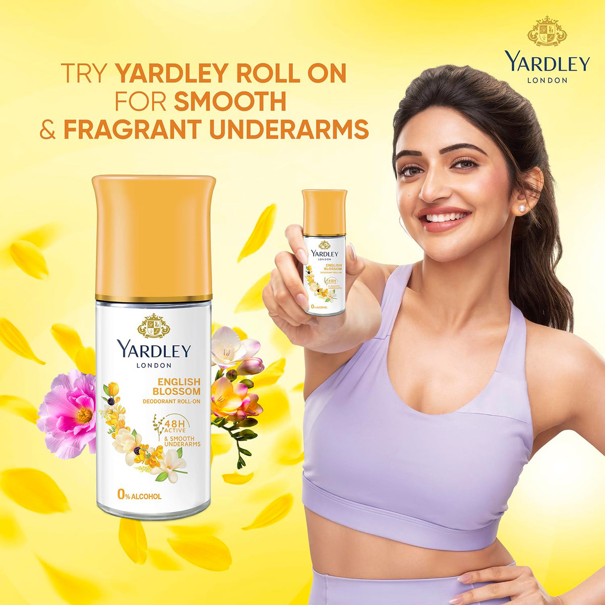 Yardley London English Blossom | Underarm Deodorant Roll On| With Licorirce Extract & Floral Extracts | Smooth & Eventoned Underarms | 72 H Long Lasting Floral
