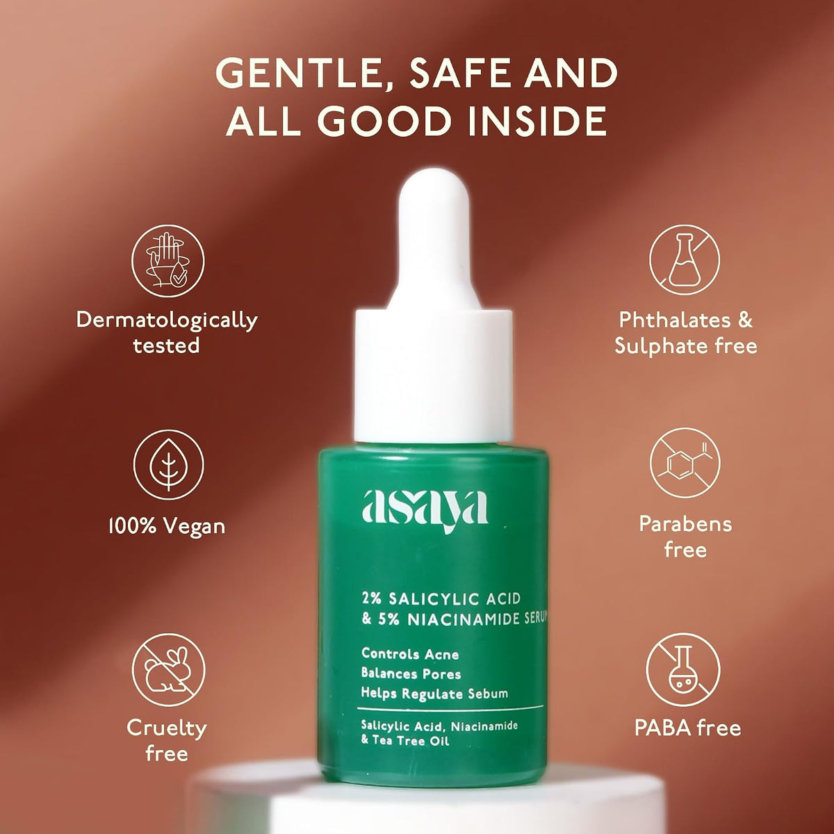 Asaya 2% Salicylic Acid Face Serum | 5% Niacinamide & Tea Tree Oil | Reduces Acne, Blackheads & Whiteheads | Unclogs Pores & Regulates Sebum | Fights Active Bre