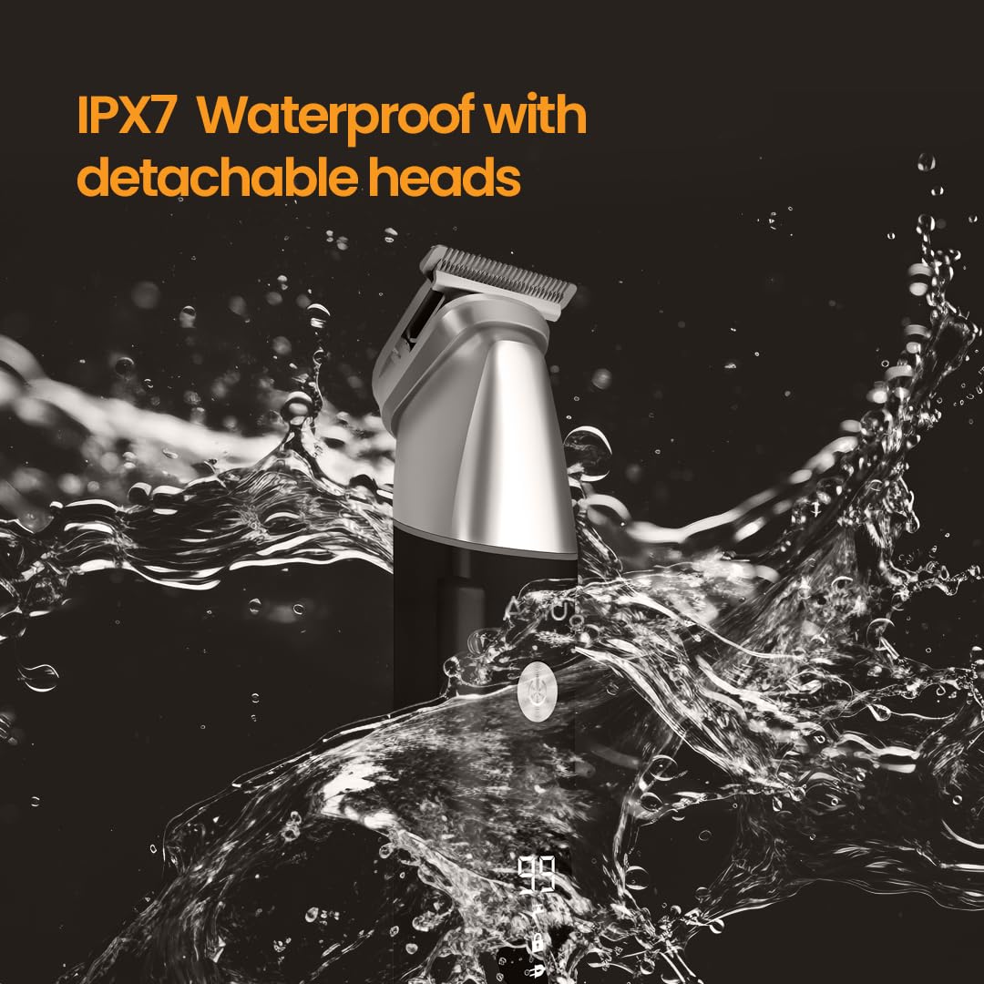 Airluxe GroomMaster 12-in-1 Body Trimmer for Men | Full Body Grooming Kit with Precision, Body, Nose & Ear Trimmer, Foil Shaver | IPX7 | LED Display | 90 Min Ru