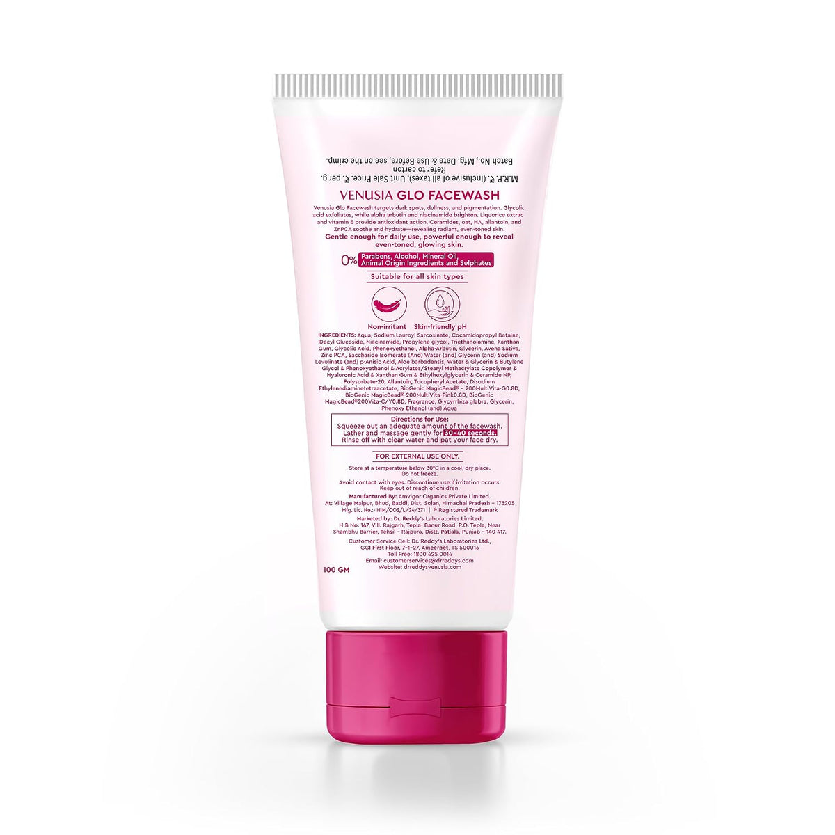 Dr. Reddy's Venusia Glo Facewash | Exfoliating & Brightening Formula | Reduces Dark Spots & Gives Instant Glow from 1st wash | Enriched with Glycolic Acid, Alph