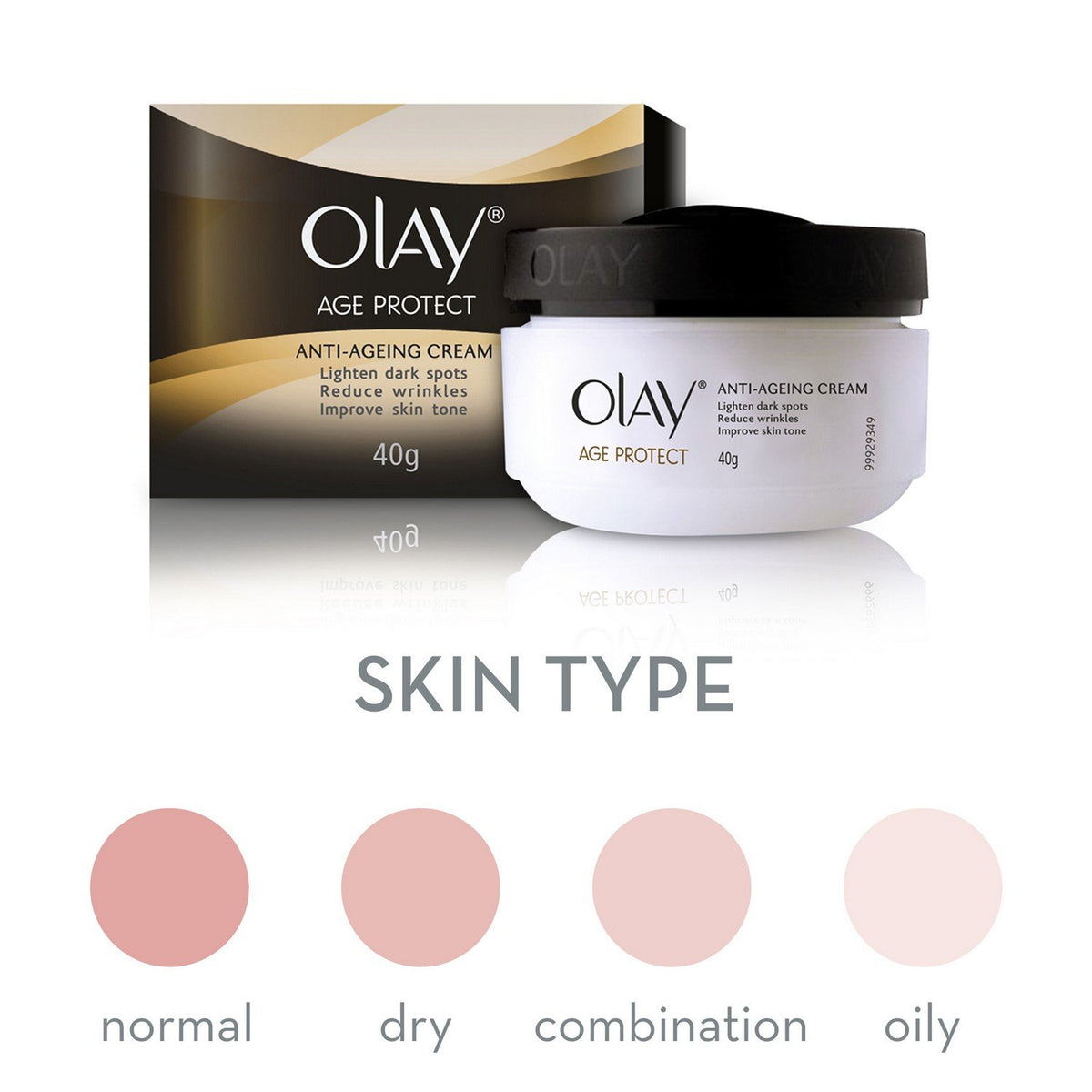 Olay Age Protect Anti-Ageing Cream | Lightens Dark Spots and Reduces Wrinkles | Normal, Oily, Dry, Combination Skin | 40g (Pack of 2) 40 g (Pack of 2)