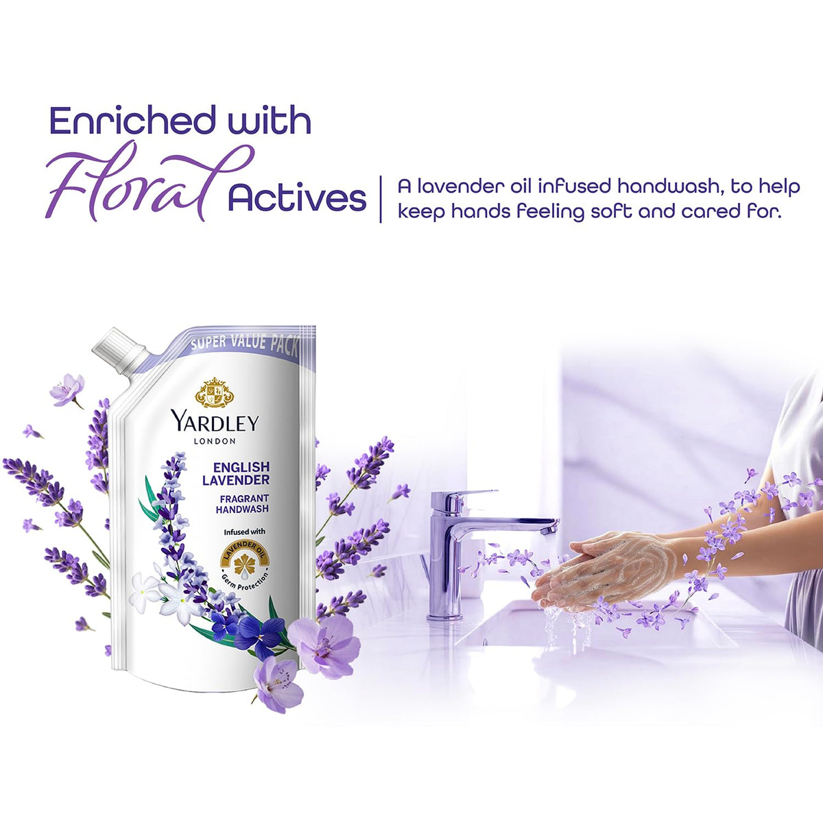 Yardley London English Lavender 600ml Pack of 2 Fragrant Handwash| Infused with Pure Lavender Oil| Germ Protection| For Soft & Fragrant Skin Lavender 600 ml (Pa