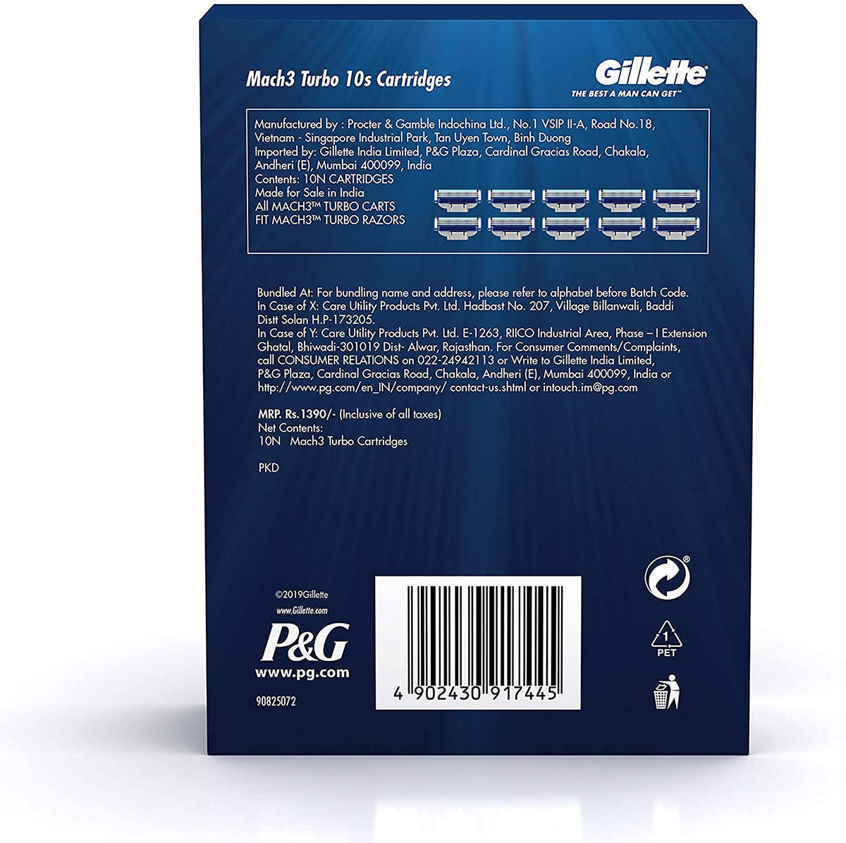 Gillette Proglide Men's Grooming Razor with Flexball Technology - Adapts to Facial Contours (1 pc) & Mach Turbo 3 Shaving Blades- Pack of 10 (Cartridges)