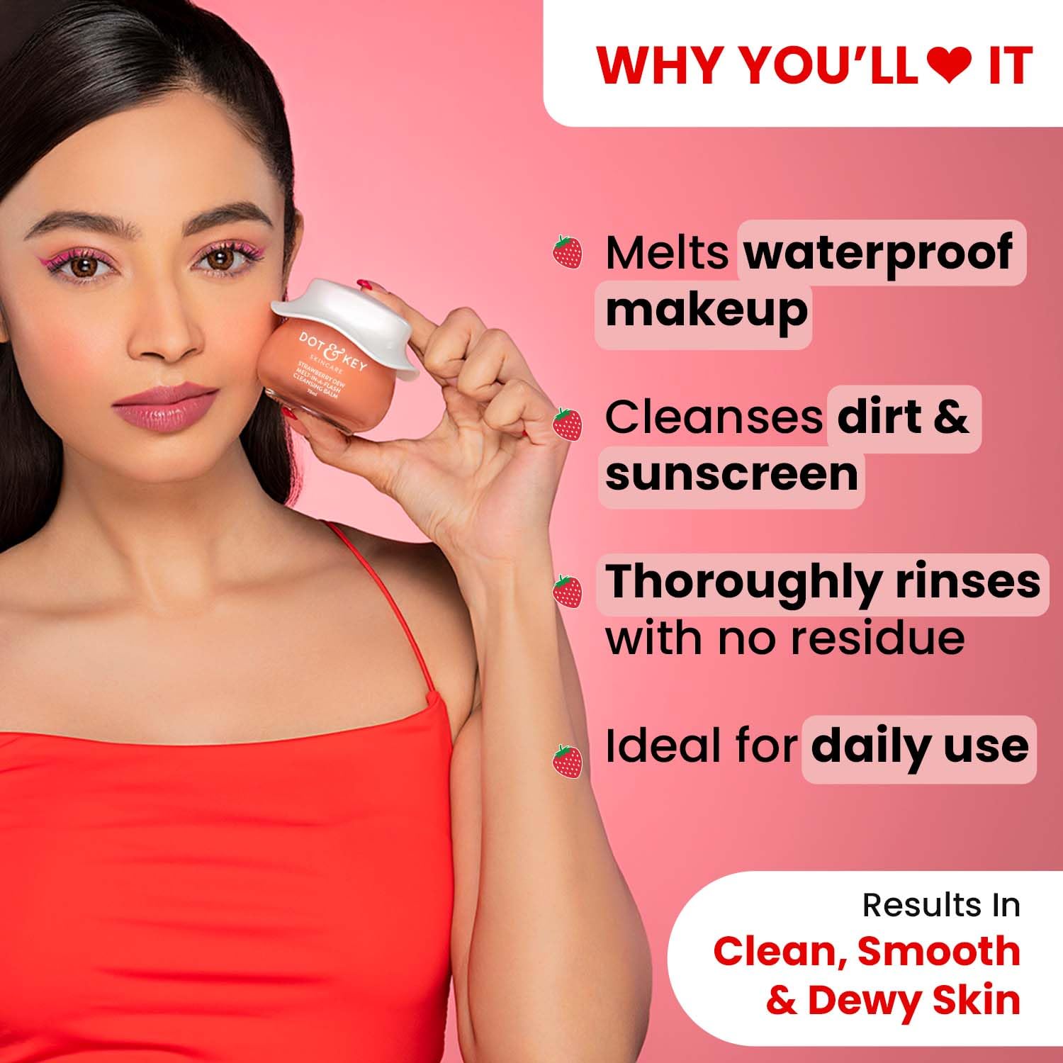 Dot & Key Strawberry Dew Cleansing Balm | For Clean, Smooth & Dewy Skin | Makeup Remover Balm |Non Greasy Makeup Cleanser Face Scrub | Cleanses Dirt, Makeup & Sunscreen | For All Skin Types | 70ml