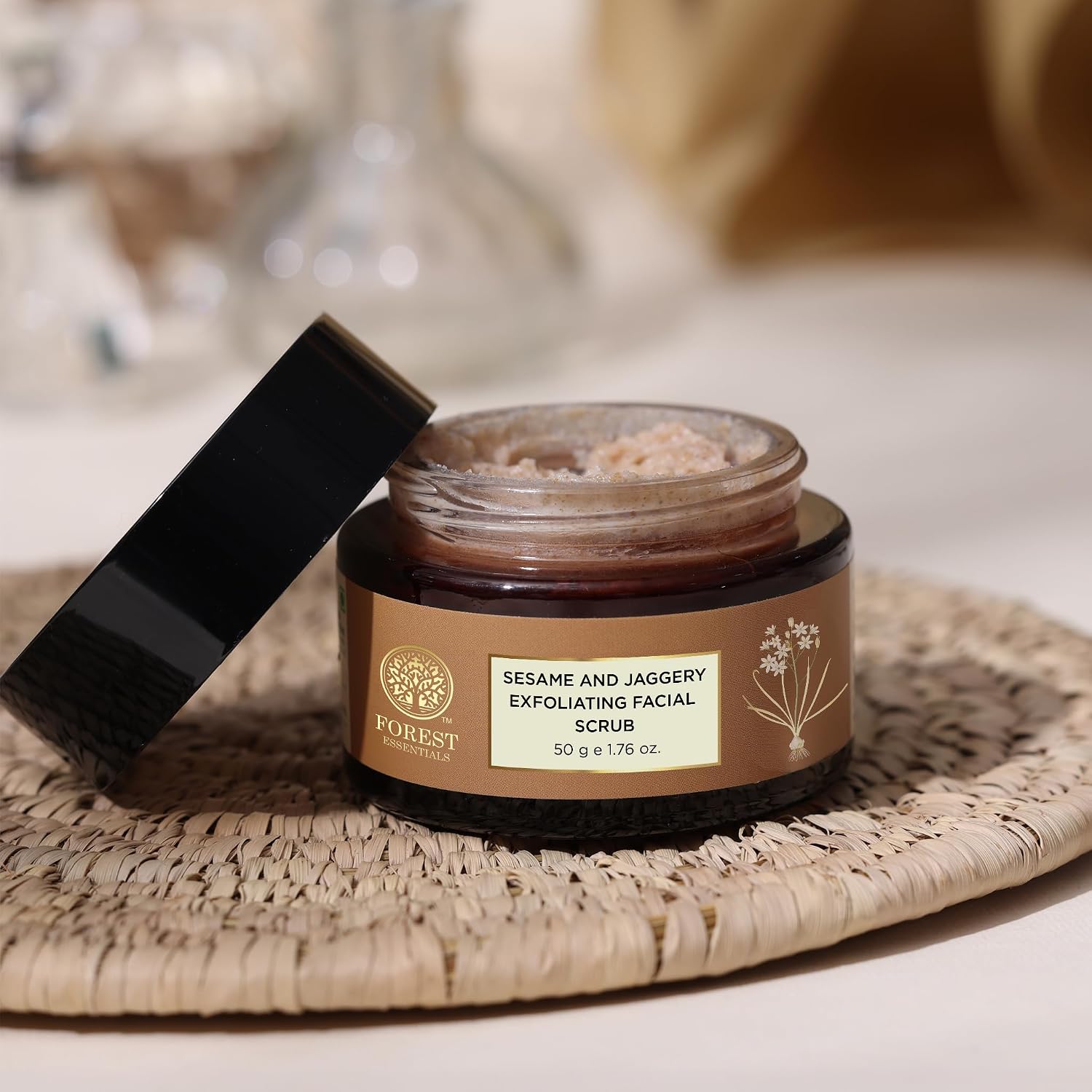 Forest Essentials Nourishing Facial Scrub Black Sesame & Jaggery | Ayurvedic Gentle Daily Face Exfoliator | Deeply Moisturising Face Scrub for Normal to Dry Skin