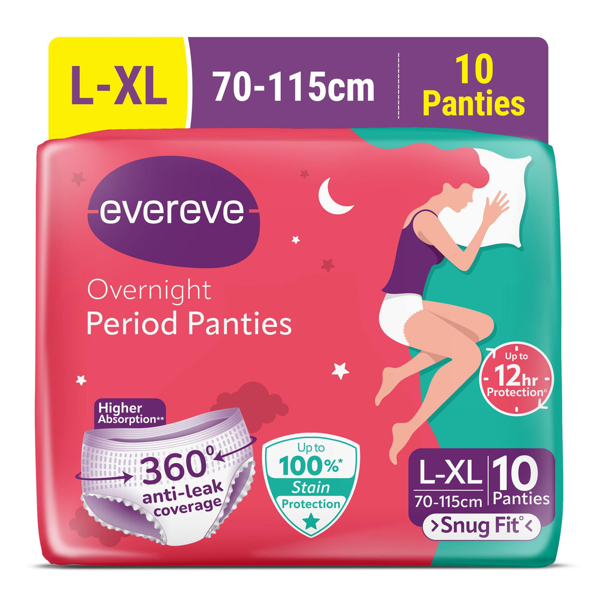 Evereve Period Panty For Girls & Women, (L-XL), 10 Pcs, 360 Degree Coverage, 0% Leaks, High Absorbency For Heavy Flow, Maternity Delivery Pads, Postpartum & Ove