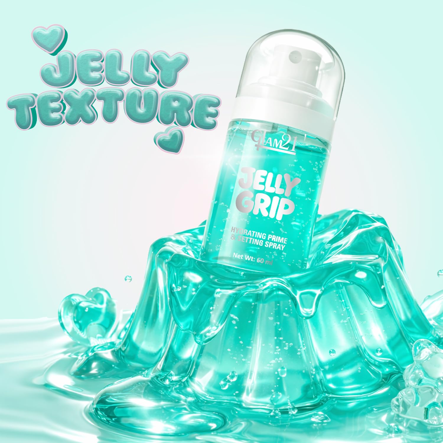 Glam21 Jelly Grip Hydrating Setting Spray & Primer Mist with Aloe Vera & Sodium Hyaluronate – Lightweight Dewy Finish Makeup Grip Spray, Long-Lasting Smudge-Proof Hold | 60ml