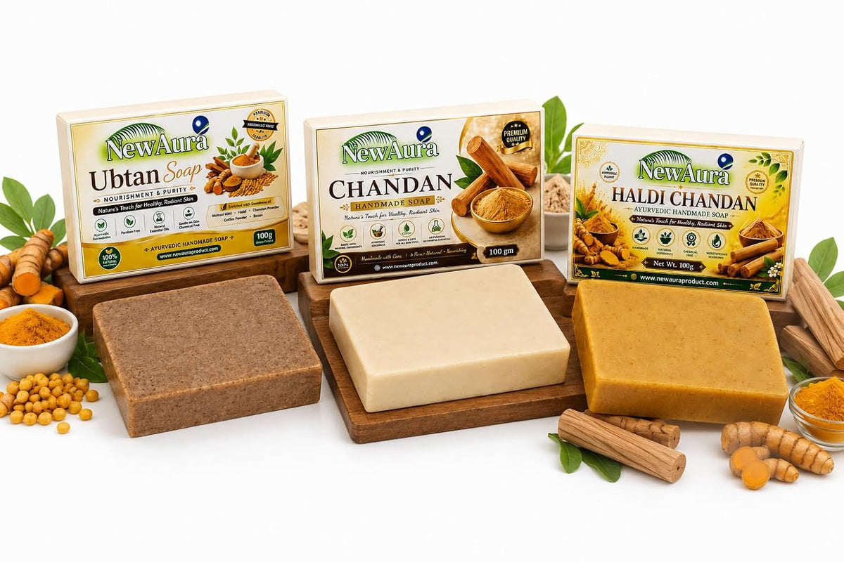 Ghar Magic Soap with NewAura Ubtan, Chandan & Haldi Chandan Ayurvedic Soap Set