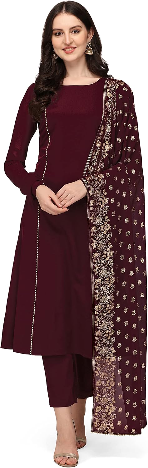 FIORRA Women's Maroon Poly Crepe A-Line Kurta Set With Dupatta XX-Large Maroon
