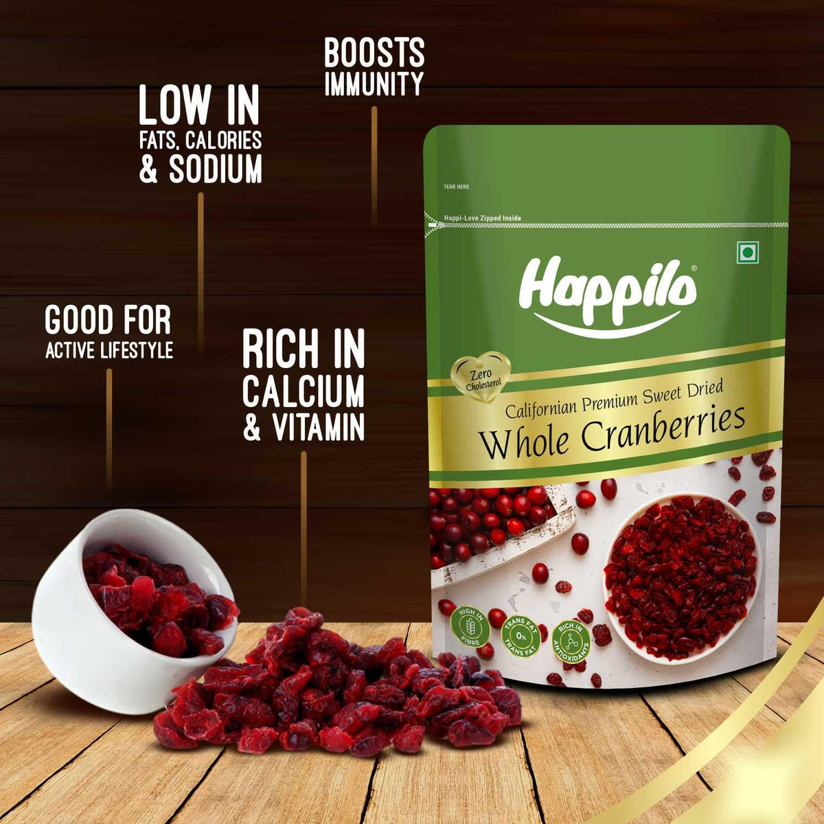 Happilo Premium Californian Dried and Sweet Whole Cranberries, 200g |Healthy Snacks, Dried Fruits | No Fat and Low Calories | High Antioxidants, Dietary Fiber 2