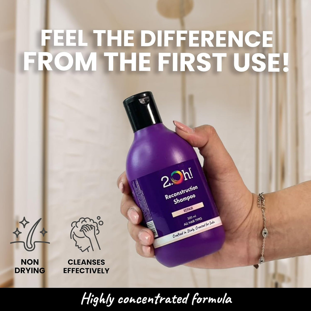 2.Oh! Italian Reconstruction Shampoo for Frizzy and Dry Hair | Oily Scalp Tri-Surfactant Formula | Repairs Dull Damaged Hair | Prevents Frizz and Breakage | For