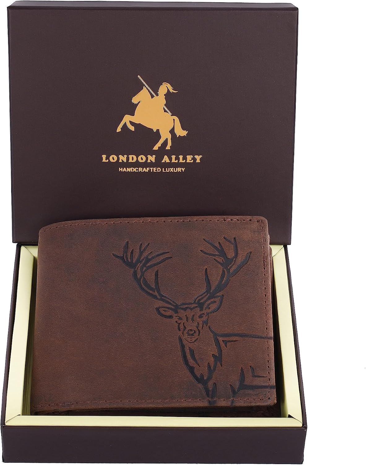 LONDON ALLEY Elk Vintage Brown Leather Wallet For Men, 6 Card Slot, RFID Blocking