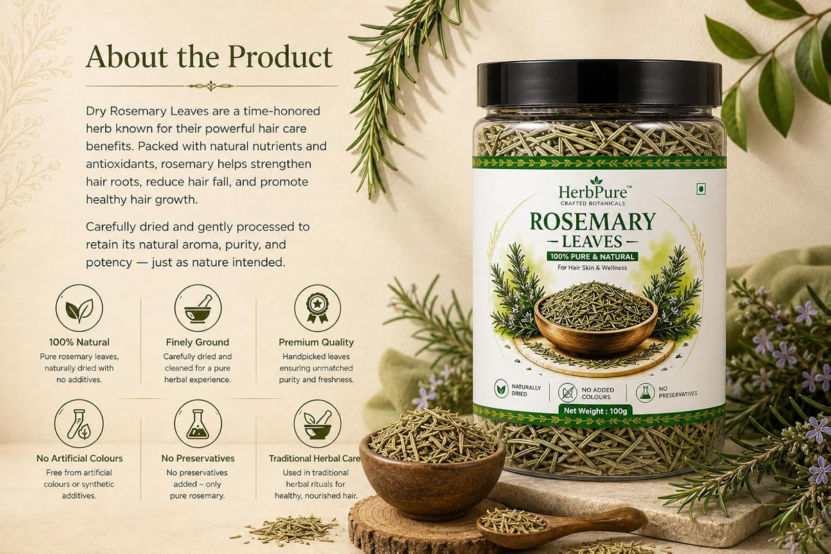 HerbPure Dry Rosemary Leaves 100g | 100% Natural | For Hair & Skin