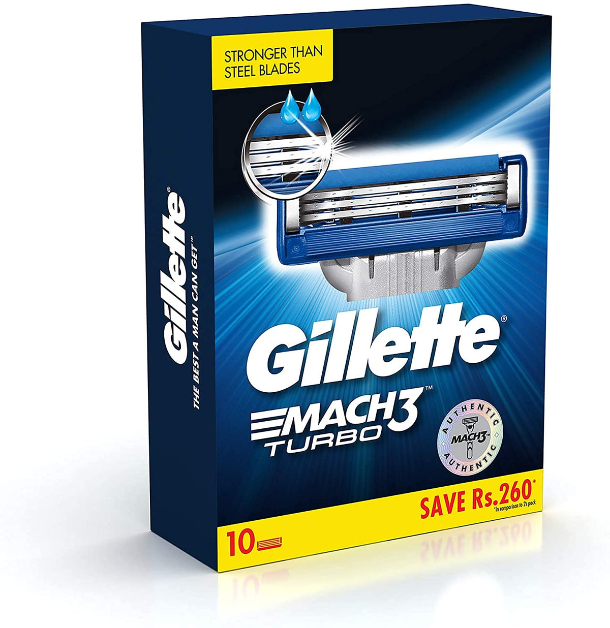 Gillette Proglide Men's Grooming Razor with Flexball Technology - Adapts to Facial Contours (1 pc) & Mach Turbo 3 Shaving Blades- Pack of 10 (Cartridges)