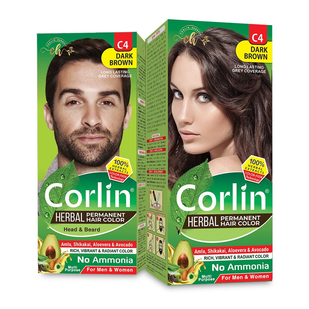 Herbal Permanent Hair Color Cream Dark Brown C4 (100g X 2pcs), Hair Dye Cream, Even-Looking Finish, Men And Women