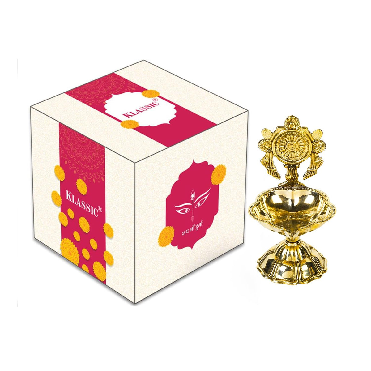 Klassic 4.5 Inch Swastik Akhand Diya with Borosilicate Glass Shade | Pure Brass Oil Lamp for Mandir, Daily Puja, Pooja Room, Diwali, Prayer, Wick Holder Festive