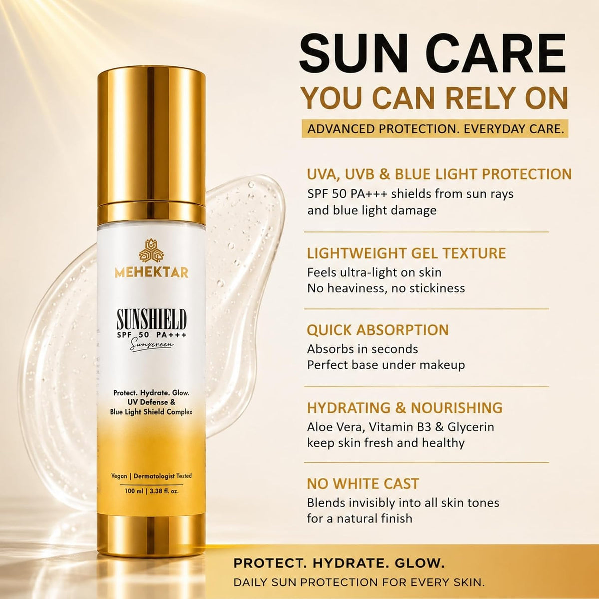 Gel Sunscreen SPF 50 PA+++ for Face, Broad Spectrum UVA & UVB Protection, Transparent Lightweight & Non-Greasy Formula for Oily Skin with Aloe Vera & Vitamin B3